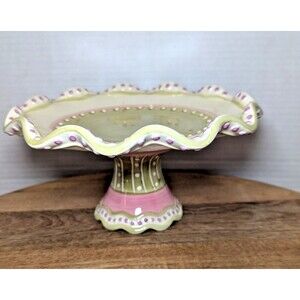Home & Garden Party Stoneware Collection Pedestal Cake Plate Ruffled Edge 8x4-in